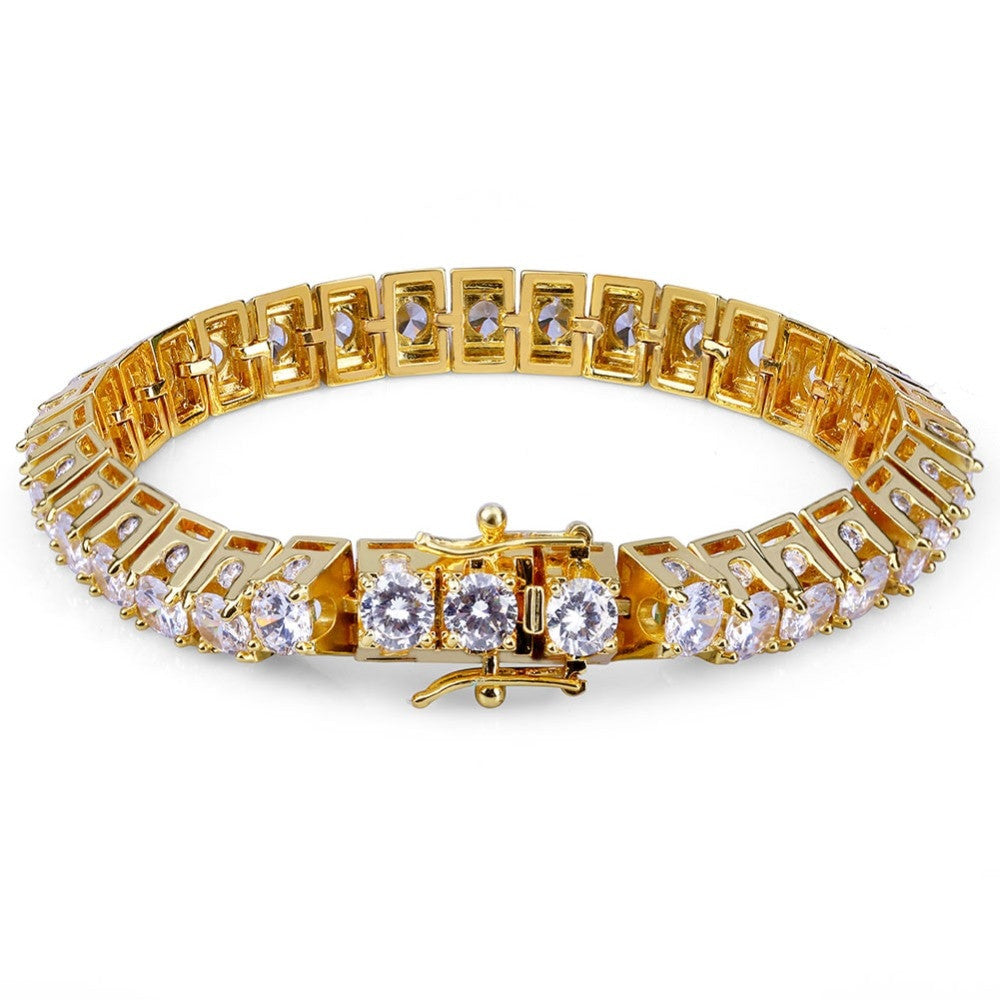 10mm Deep Set Flooded Ice 1 Row 14k Gold Silver Simulate Diamond Tennis Bracelet
