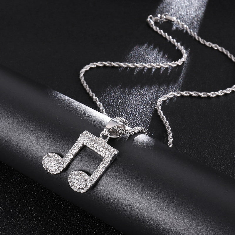 Iced Out Music Note Lab Diamond Stainless Steel Pendant Chain Necklace