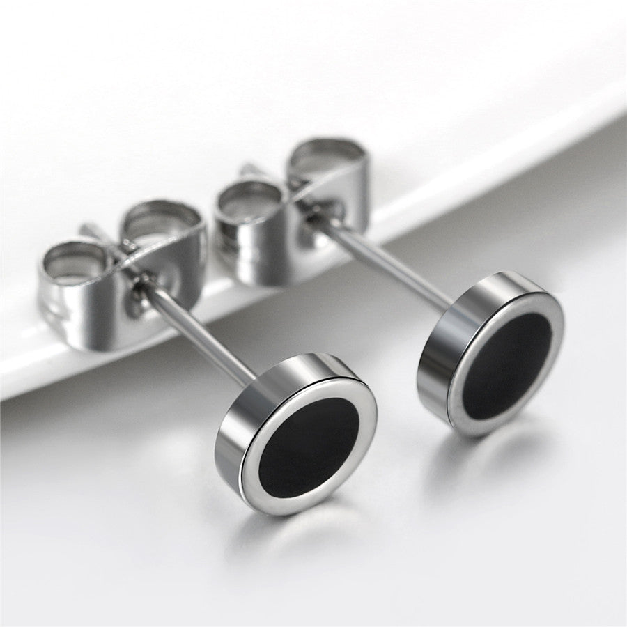 6mm - 12mm Stainless Steel Black Hole Oil Drip Round Shaped Butterfly Clasp Earrings