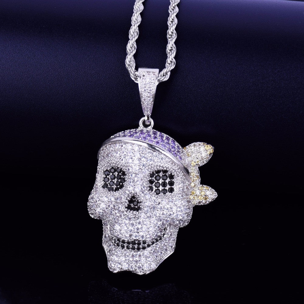 AAA Micro Pave Skull Pirate Hip Hop 18k Gold .925 Silver Bling Pendant Chain Necklace