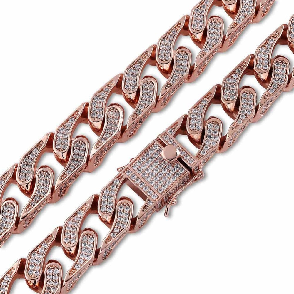 16mm Custom Heavy Full AAA Micro Pave Flooded Ice Thick Chopper Cuban Link Chain