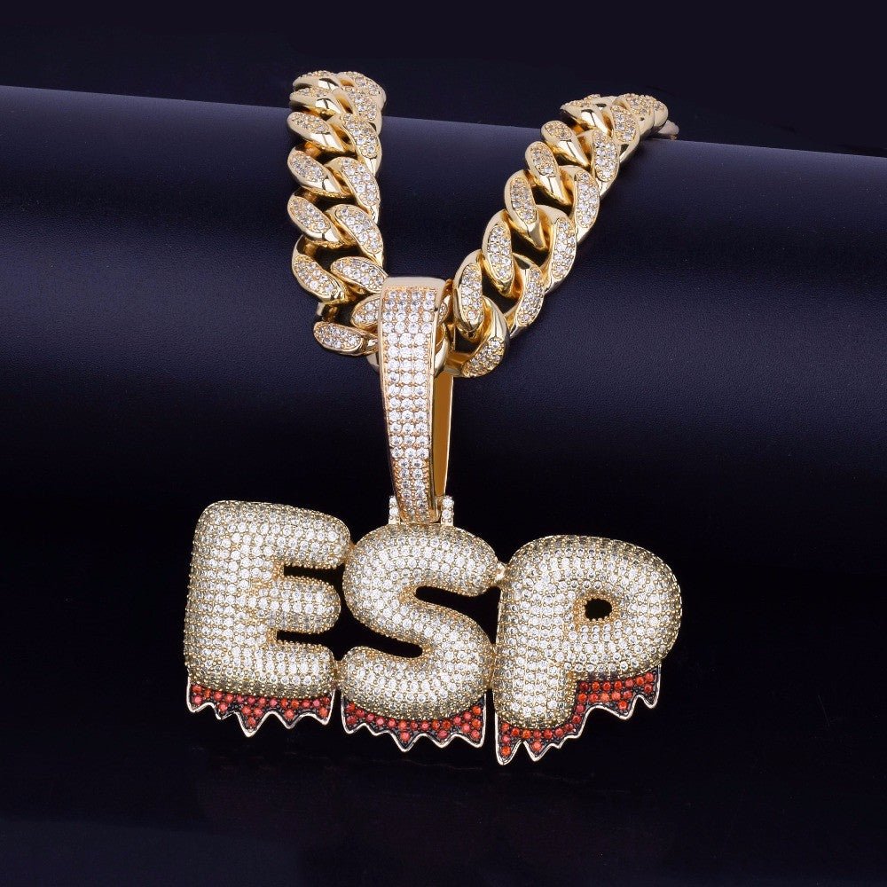 Cuban Link Custom Name Red Blood Drip Drop Bubble Letter Hip Hop Pendant