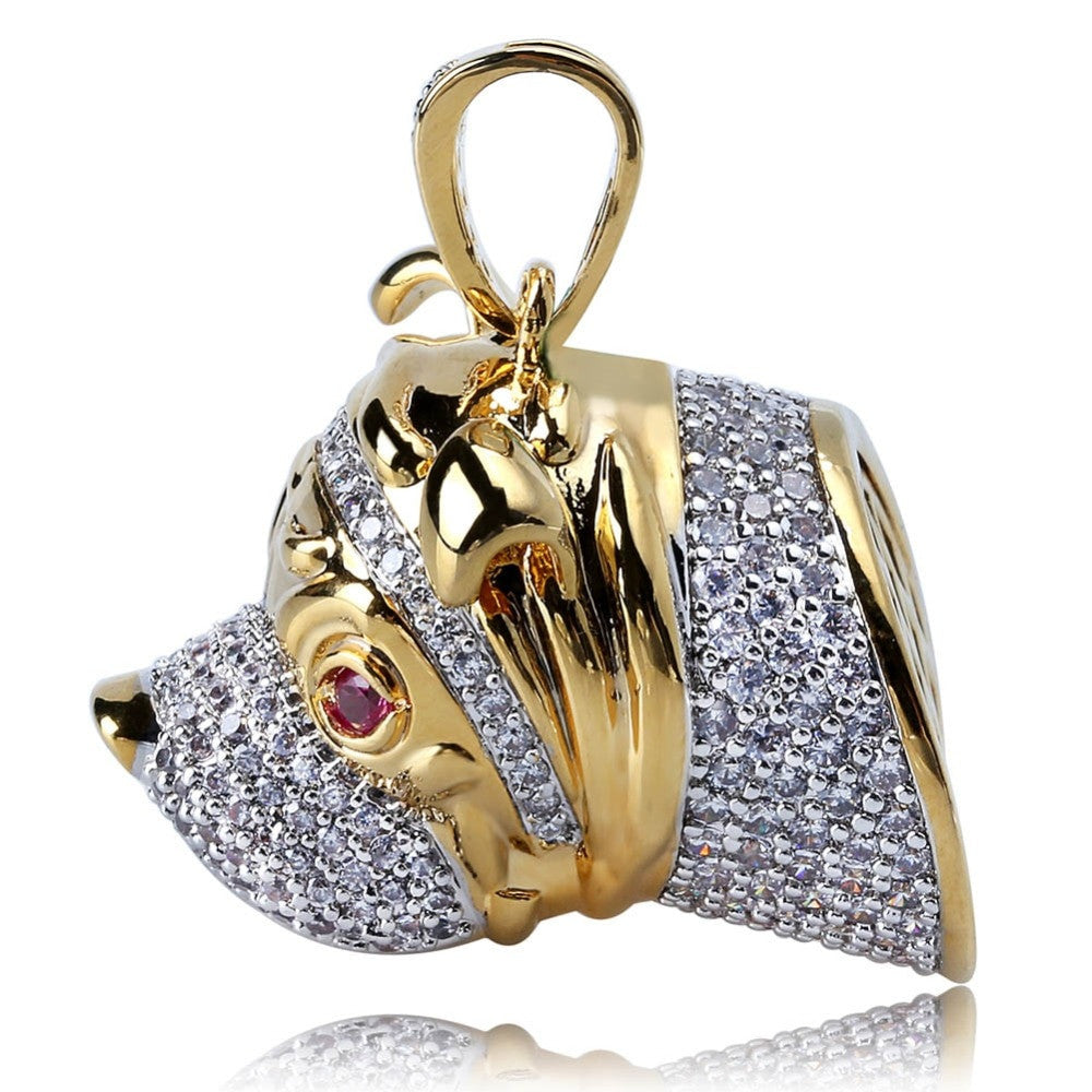 14k Gold Little Bull Dog Head Hip Hop Pendant Chain Necklace