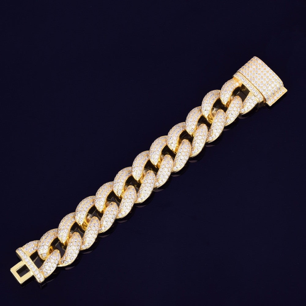 24k Rose Gold .925 Silver 23mm AAA Simulate Diamond Miami Cuban Link Micro Pave Hip Hop Bracelet