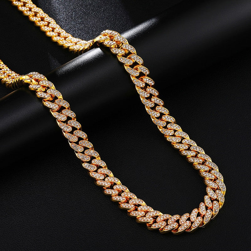 14k Gold 925 Silver 13MM Bling Bling Miami Curb Cuban Link Chain Necklace