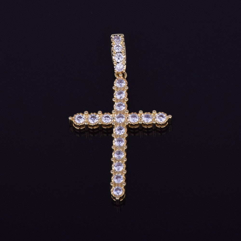 18k Gold .925 Silver Bling AAA Micro Pave Classic Ancient Cross Pendant Chain Necklace