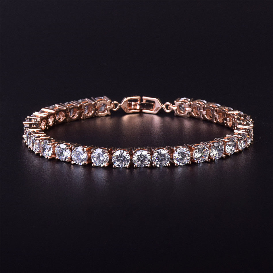 24k Iced Simulate Diamond Rose Gold Silver Tennis Chain Hip Hop Bracelet