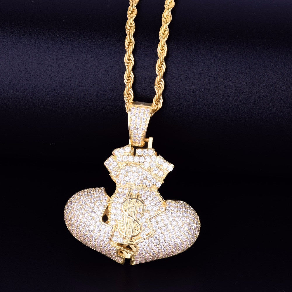 Gold Heart Broken Money Bag Pendant