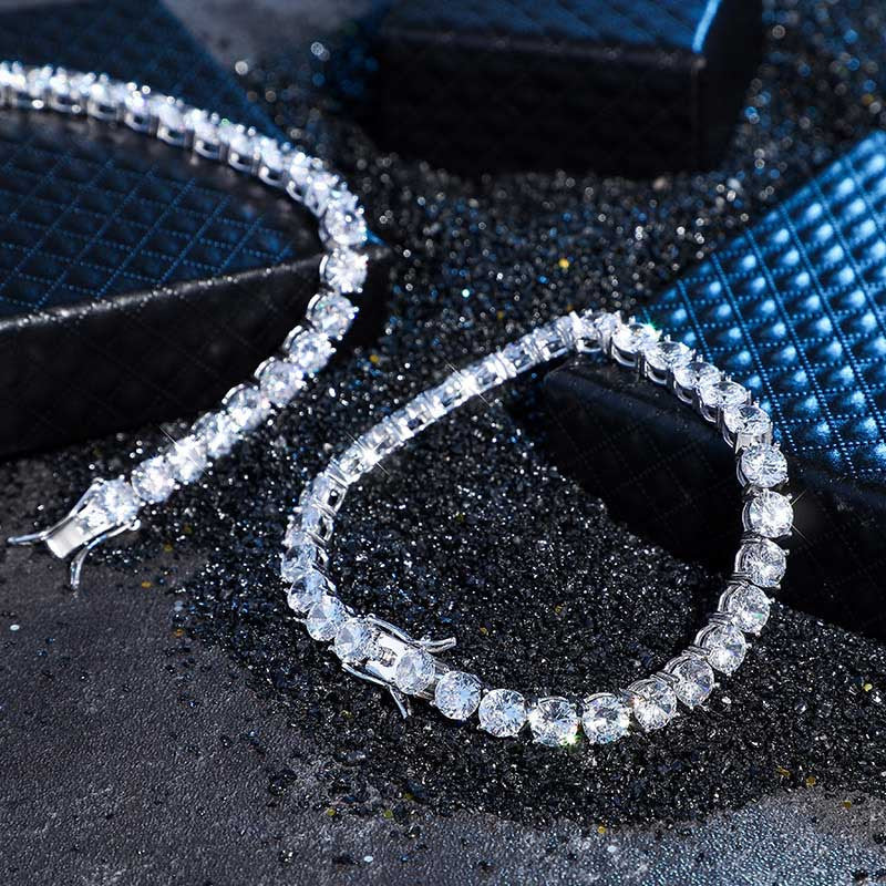 AAA Flooded Iced 4MM 6MM Solid 925 Sterling Silver Tennis Chain Link Ice Bracelet