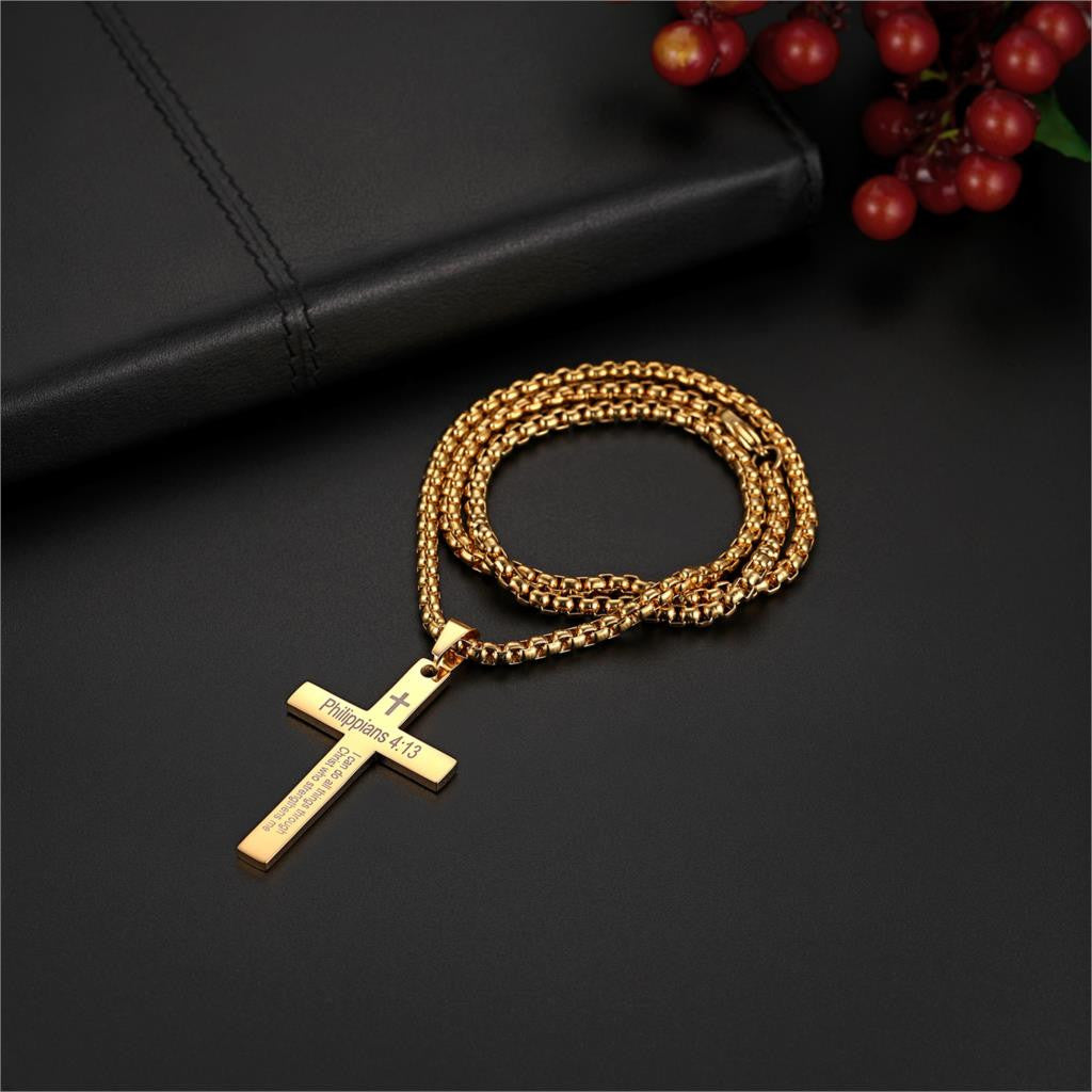 Mens Philippians 4 :13 I Can Do all Things Stainless Steel Cross Pendant