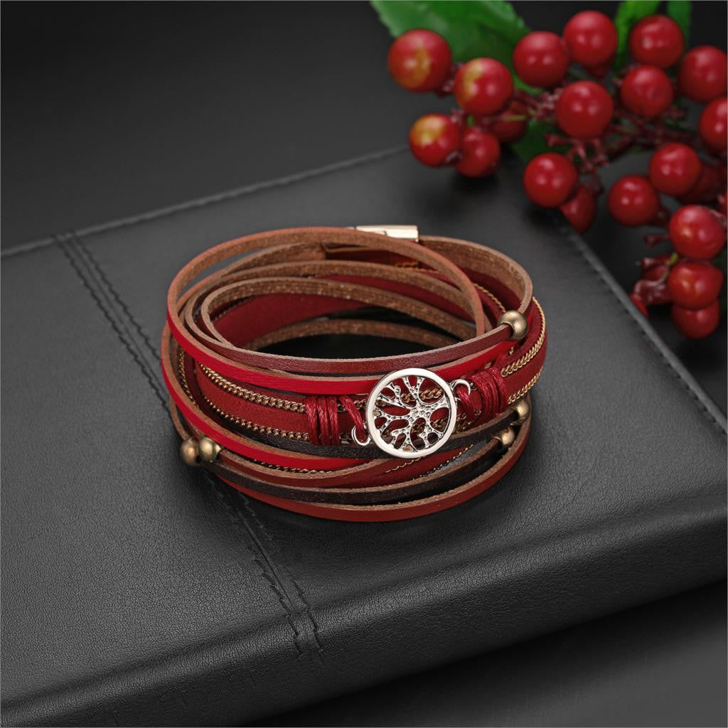 Tree Of Life | Leather Wrap Bangle Unique Design Bangle Bracelet