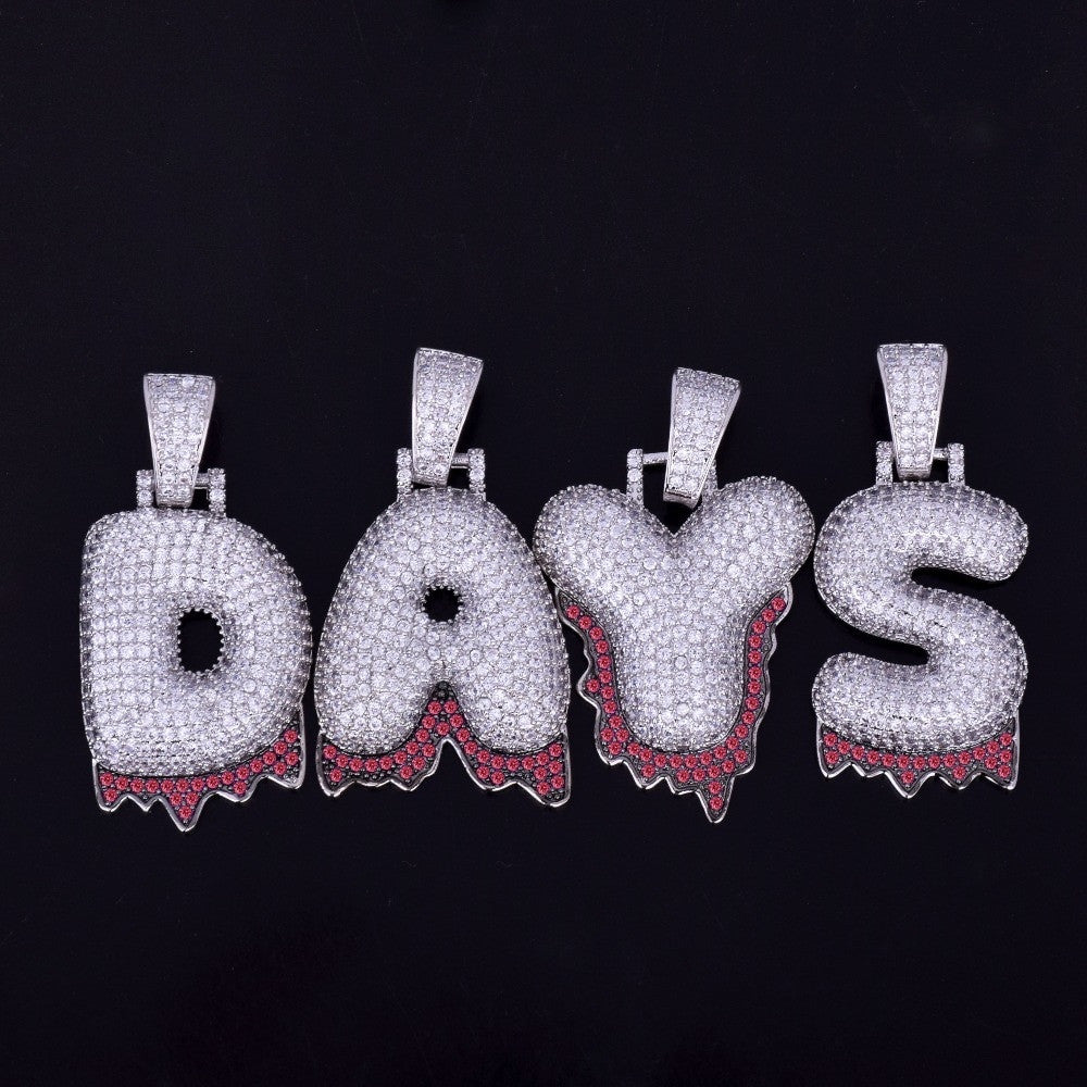 Iced Blinged Out Blood Drip Bling Bubble Graffiti Letters Hip Hop Chain