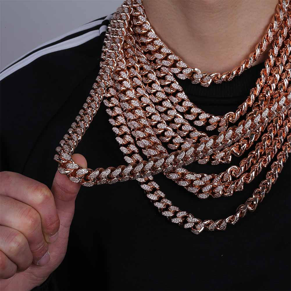 Custom Men's 20mm Heavy Link Flooded Ice Rose Gold Miami Cuban Link Chain Necklace