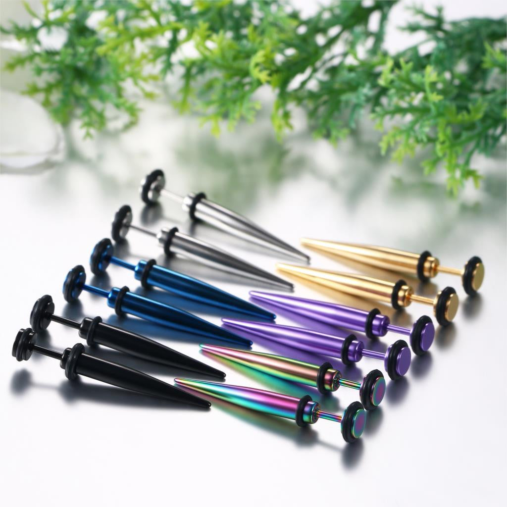 6 Pair Mixed Color No Fade Stainless Steel Illusion Ear Plug Street Wear Earrings