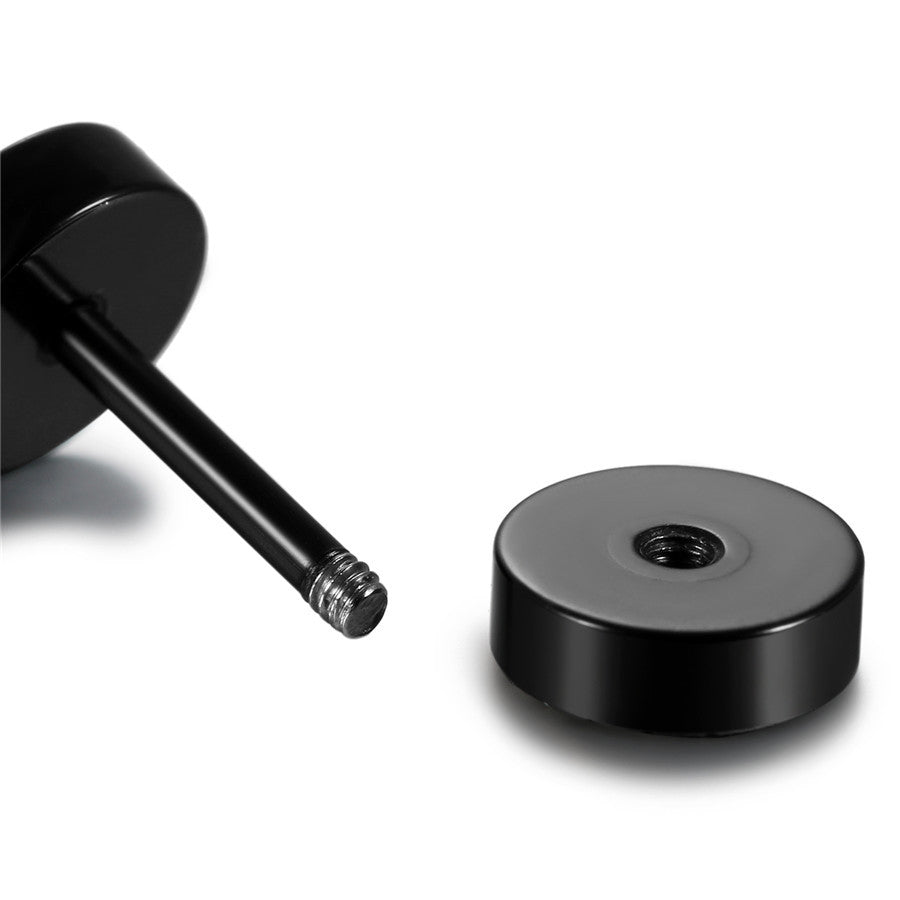 Mens Black Barbell Screw Back Stainless Steel Street Wear Earrings