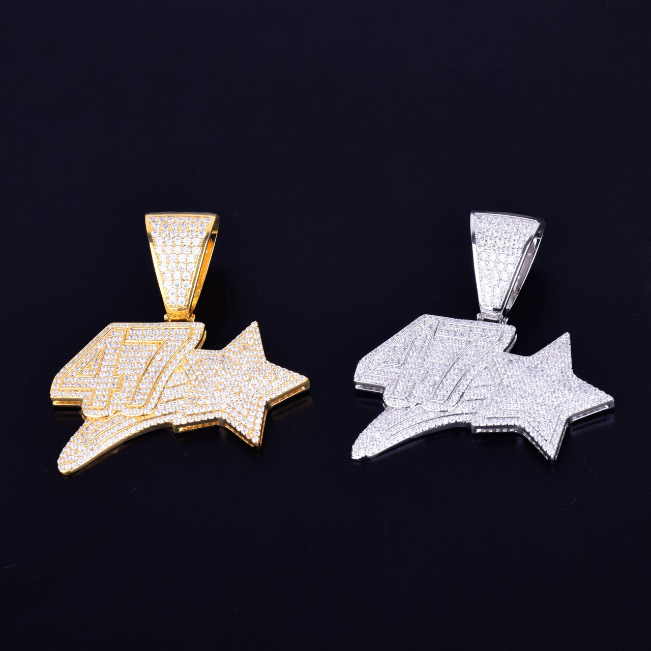 18k Gold .925 Silver Micro Pave Stone 47 Star Hip Hop AAA True Micro Pave Pendant Chain Necklace