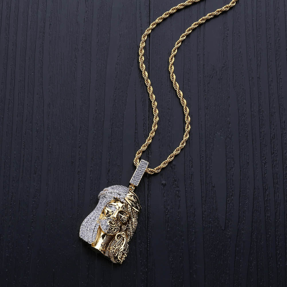 Mens Street Wear Religious Steam Punk Jesus Piece 14k Gold Hip Hop Pendant Chains