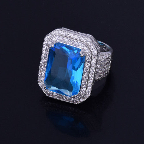 Aqua Blue Onyx | VVS Diamond CZ Flooded Ice Stone Silver Gemstone Ring