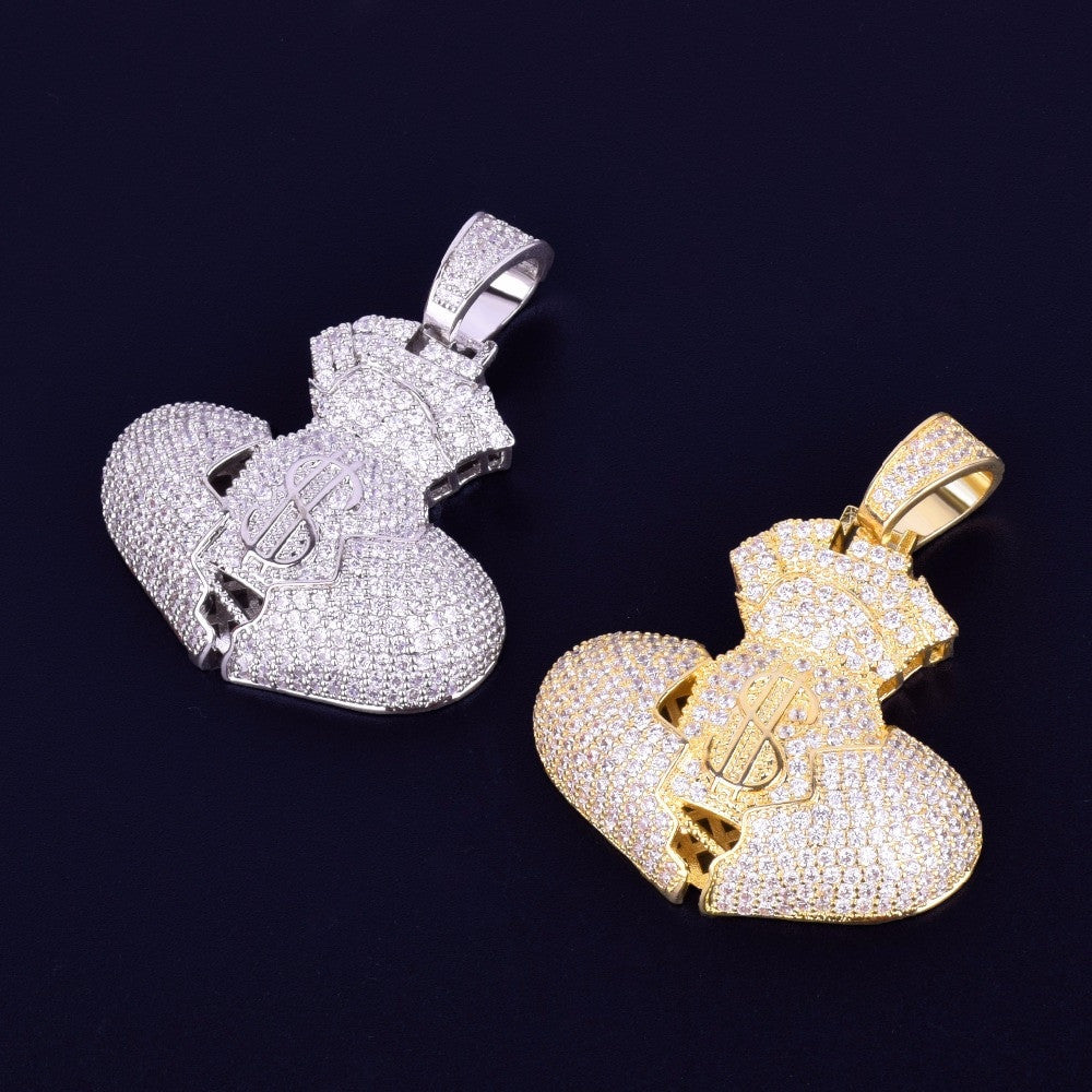 Heart Full of Money Iced Lab Diamond Rose Gold 18k .925 Silver Hip Hop Pendant Chain Necklace