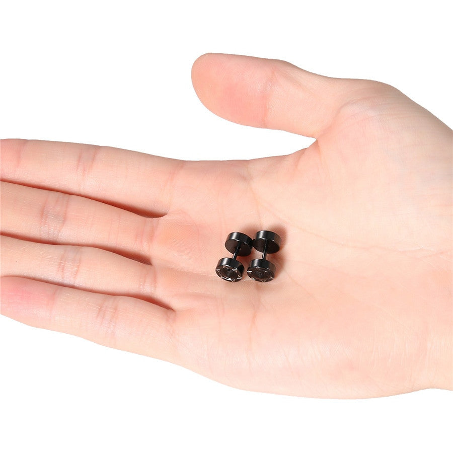 Mens Bling Bling Black CZ Black Out Stainless Steel Screw Back Earrings