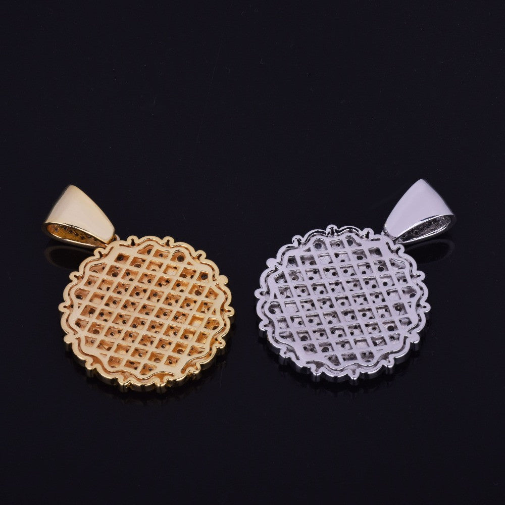 Round Cluster 18k Gold .925 Silver Medallion Pendant AAA Micro Pave Chain Necklace