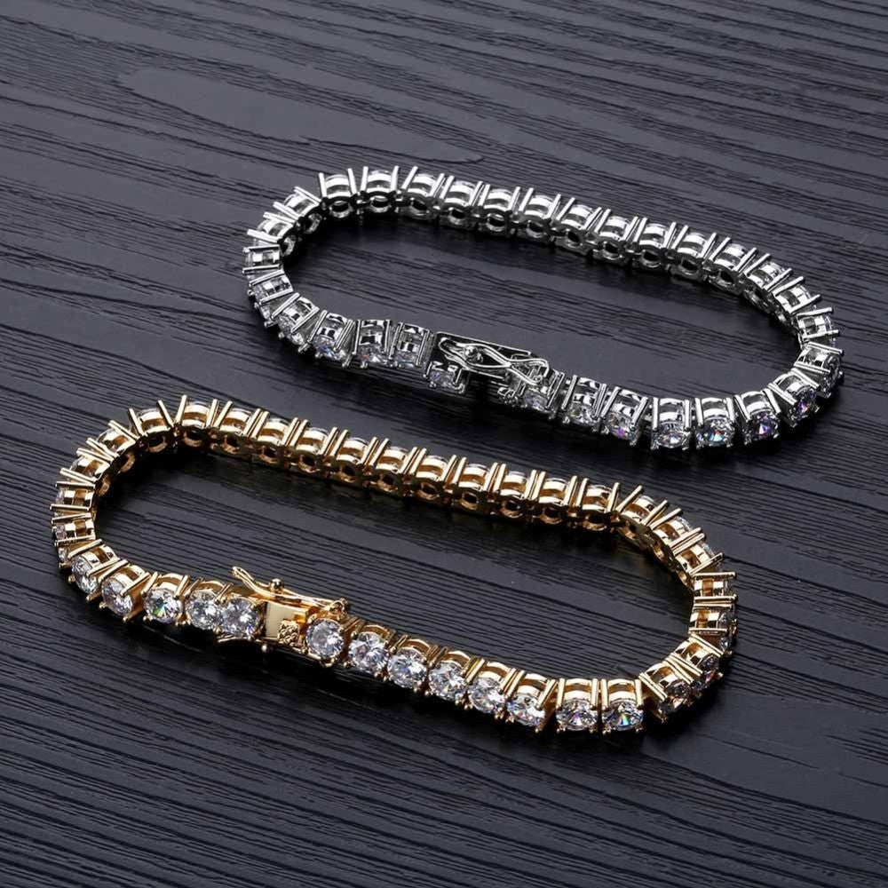 Flooded Ice 3mm 4mm AAA Cluster Stone Link Bling 1 Row Tennis Bracelets