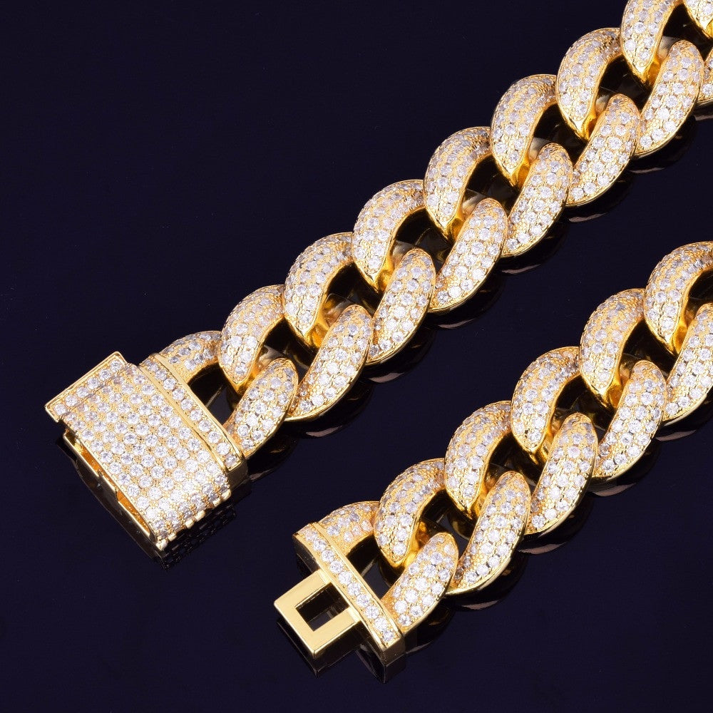 24k Gold Silver Rose Gold Micro Pave 23mm Miami Cuban Link Flooded Ice Bling Chain
