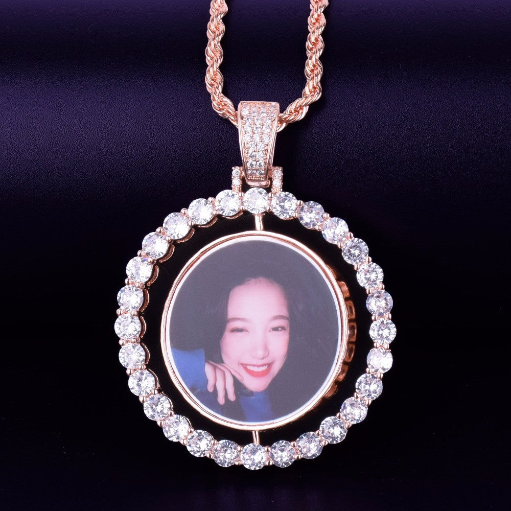 Iced Illumination | Custom Made Cluster Stone Rotating Double-Sided Photo Pendant