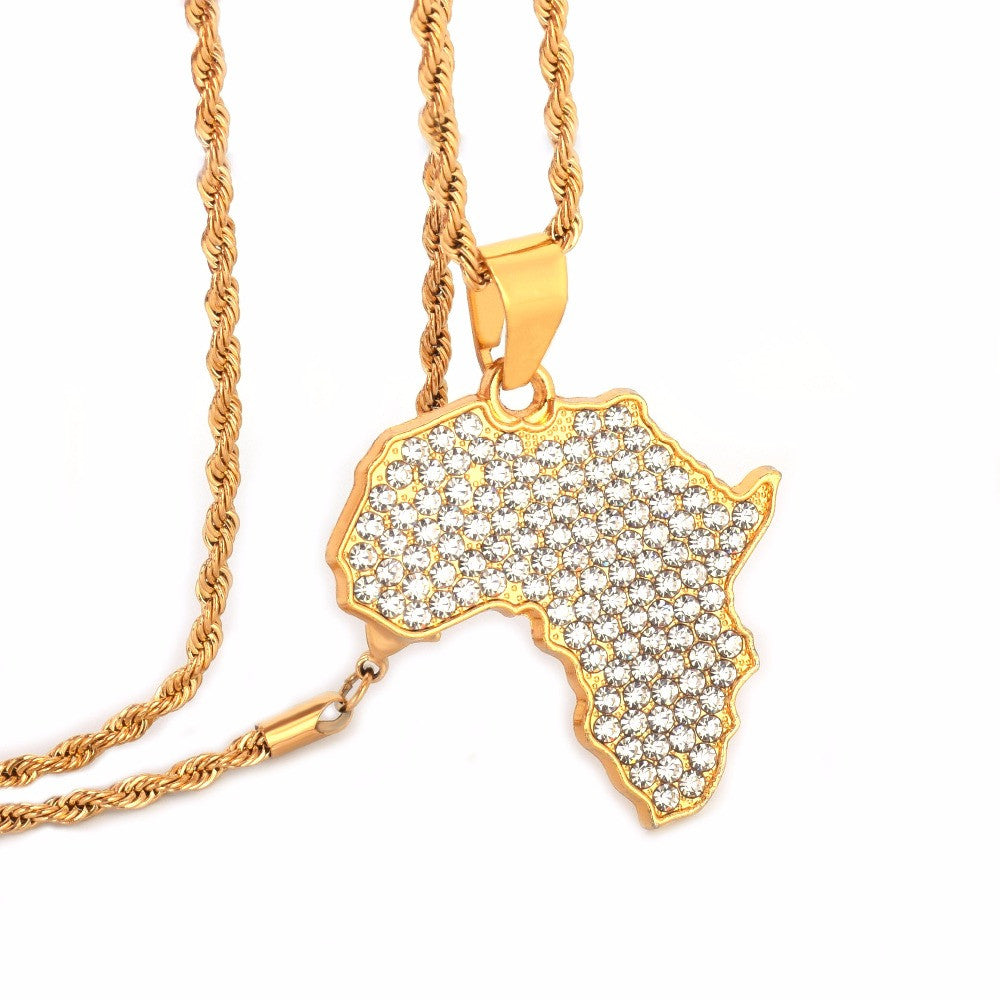 African Majesty | VVS Diamond CZ Africa Map Shape 14k Gold Bling Pendant