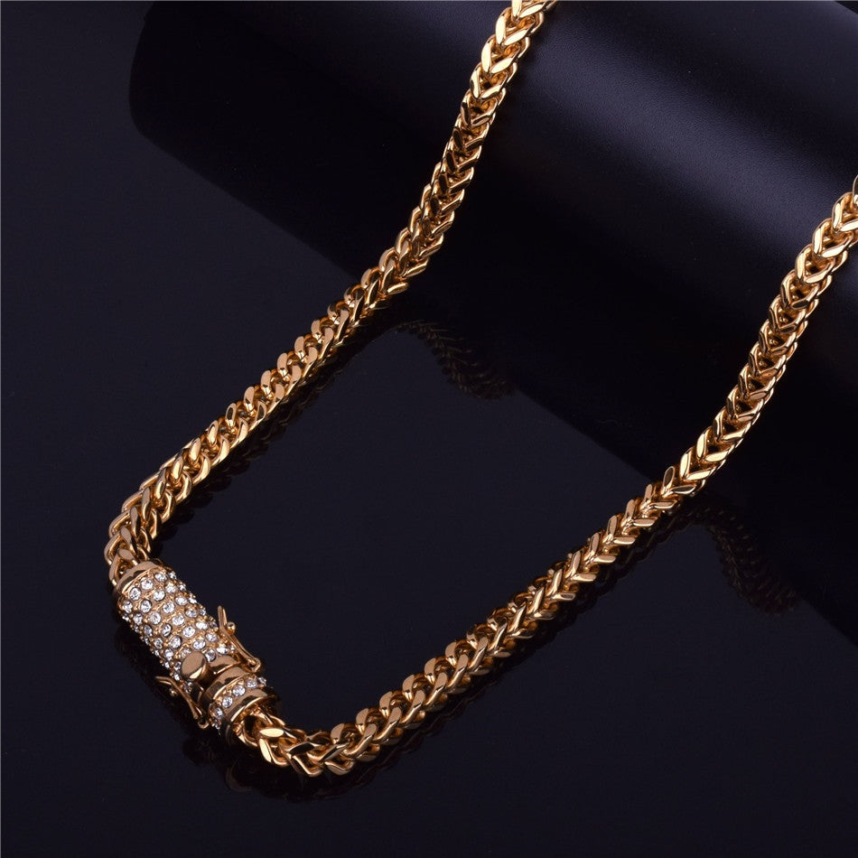 Mens 18k Gold .925 Silver Stainless Steel Flooded Ice Franco Cuban Link Chain