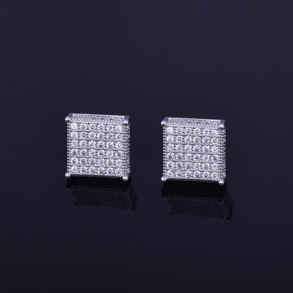 Iced Pillars | Mens VVS Diamond CZ Hip Hop 12mm Earrings 18k Gold Silver
