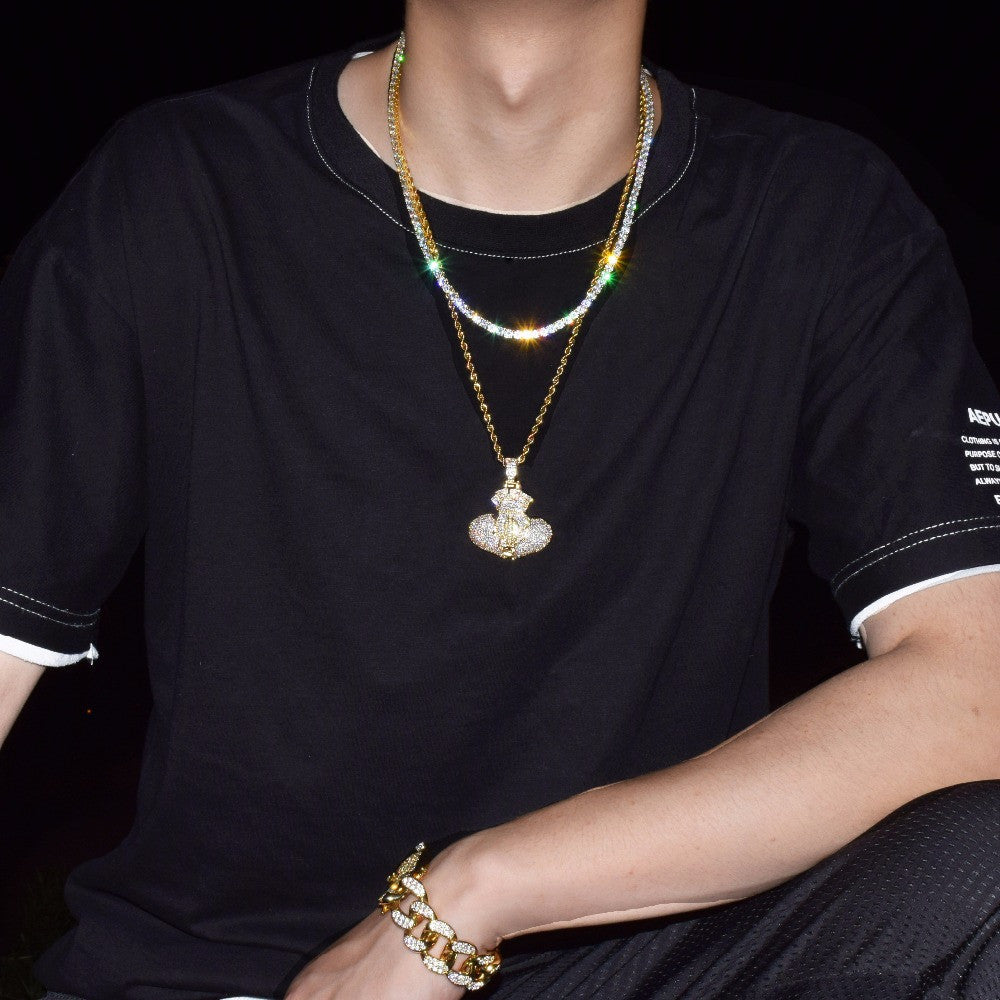 Heart Full of Money Iced Lab Diamond Rose Gold 18k .925 Silver Hip Hop Pendant Chain Necklace