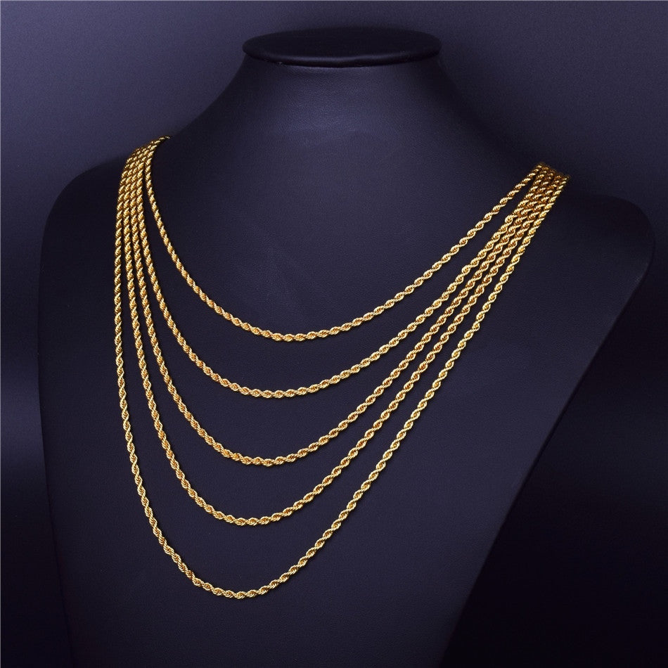 14k Over Solid Stainless Steel Hip Hop Casual Fashion Rope Link Chain Necklace