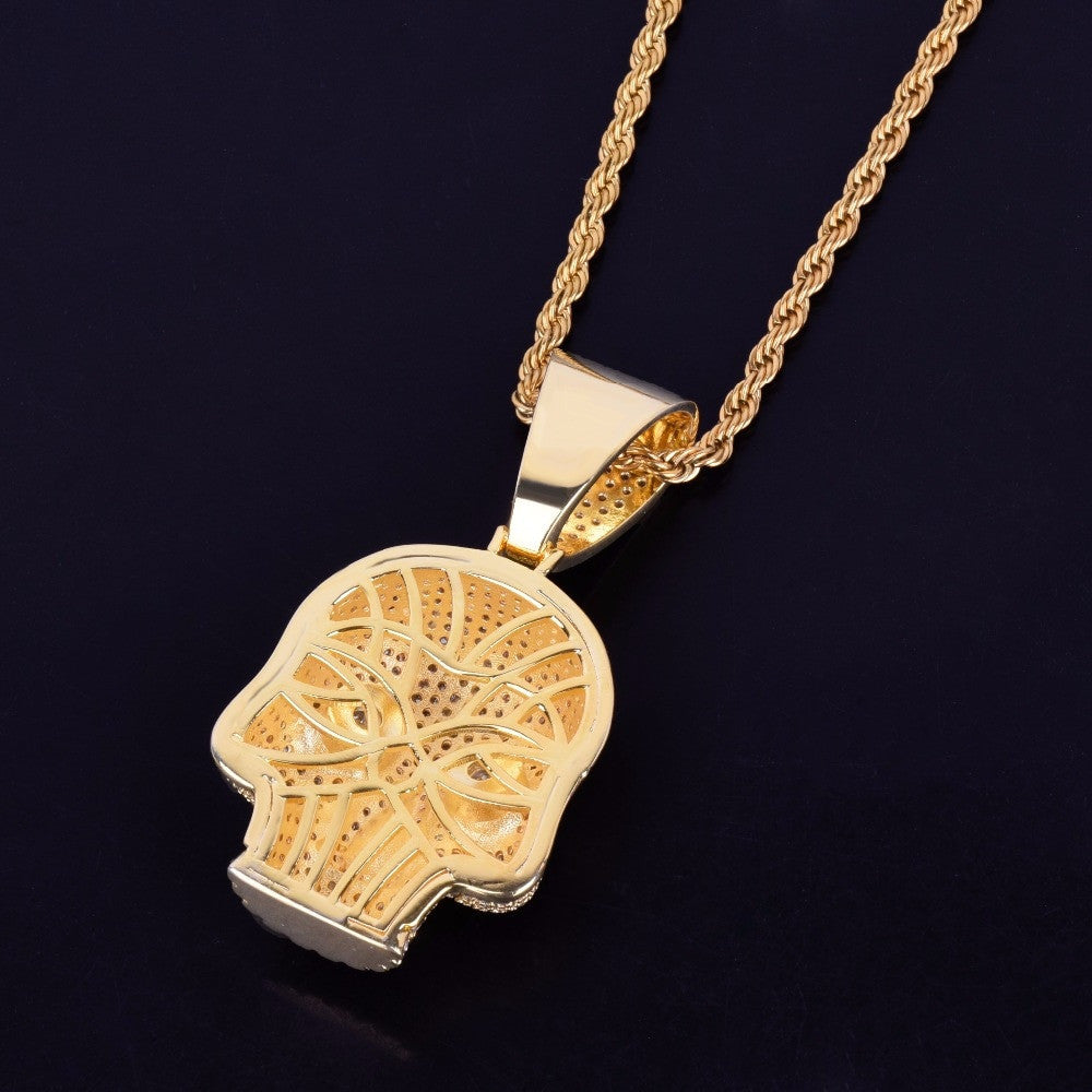 AAA Micro Pave Flooded Ice Eye Skull Head Skull 24k Gold .925 Silver Hip Hop Pendant Chain Necklace