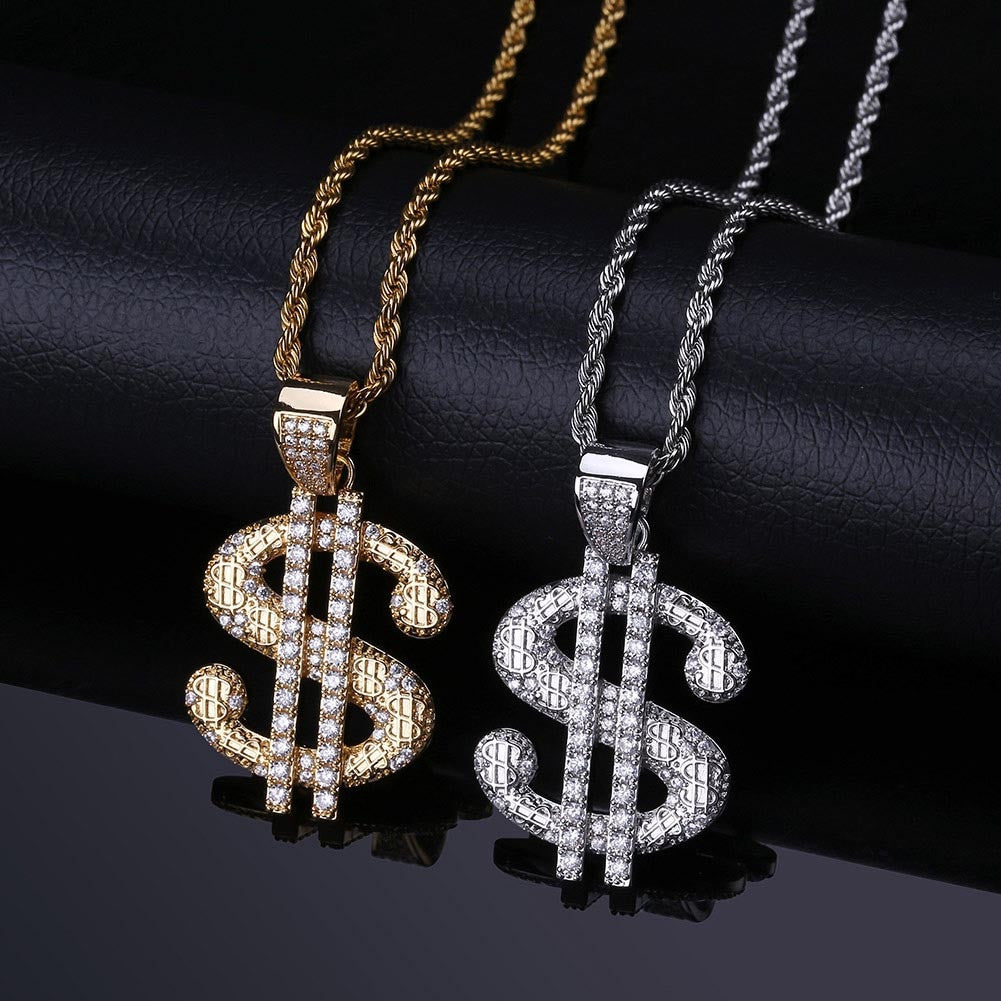 Mens Solid Big Dollar 14k Gold 925 Silver Street Wear Hip Hop Chain Necklace