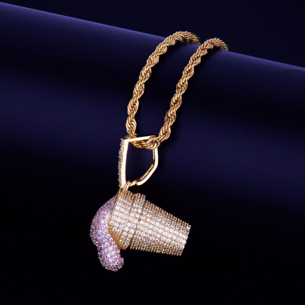 AAA True Micro Pave 24k Gold .925 Silver Lean Cup Drank Hip Hop Pendant Chain Necklace