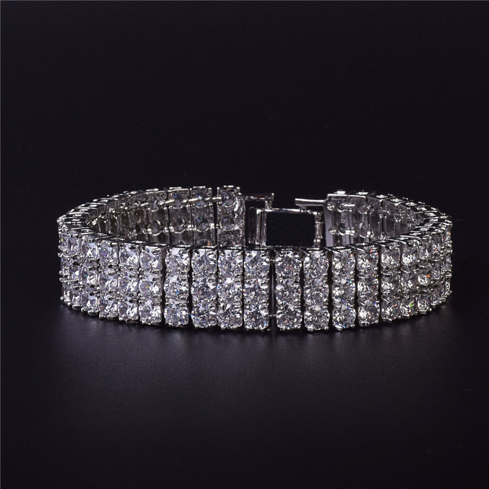 925 Rhodium Silver 3 Row Simulate Diamond Pharaoh Flooded Ice Bracelet