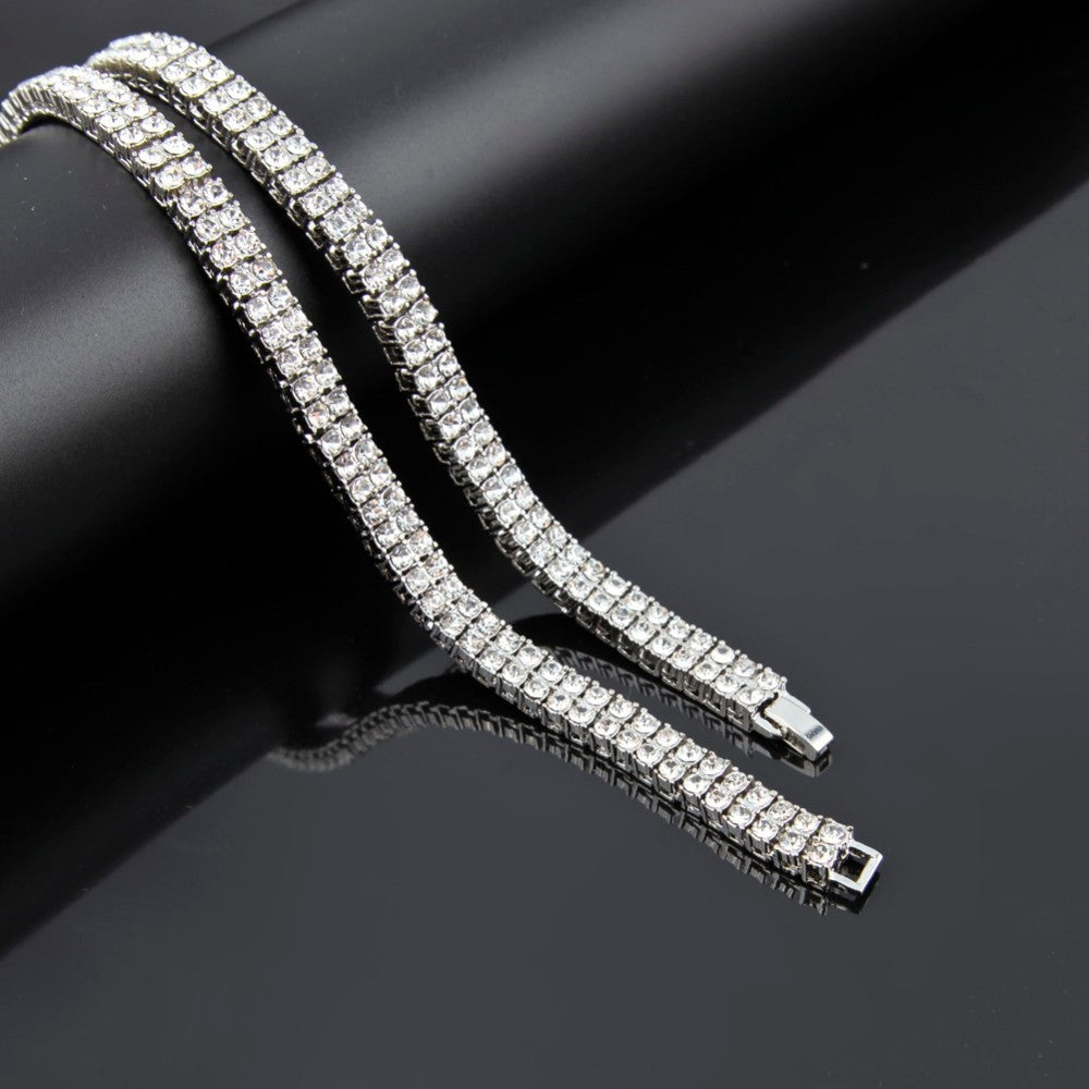 Mens Hip Hop Flooded Ice Bling 9mm 2 Row 14k Gold Silver Black Tennis Chain Necklace