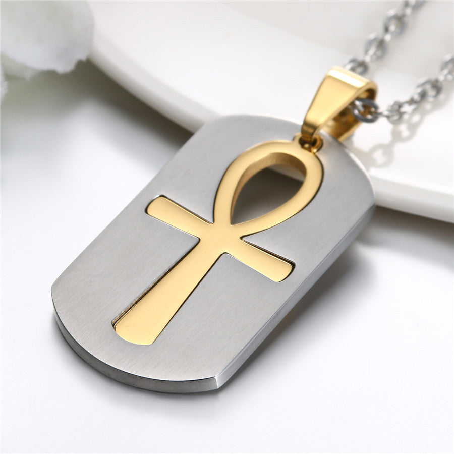 Ancient African Kemet Stainless Steel No Fade Cross Pendant Chain Necklace