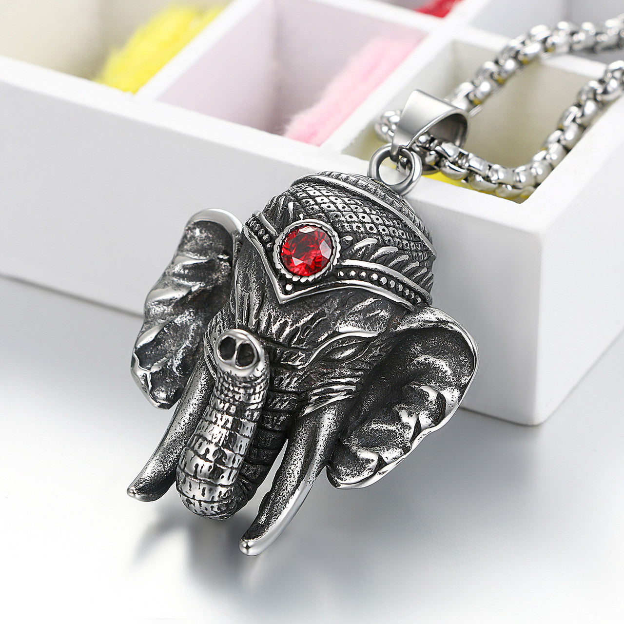 Mens Good Luck Power Wisdom Courage Elephant Crown Lion Chain Pendants