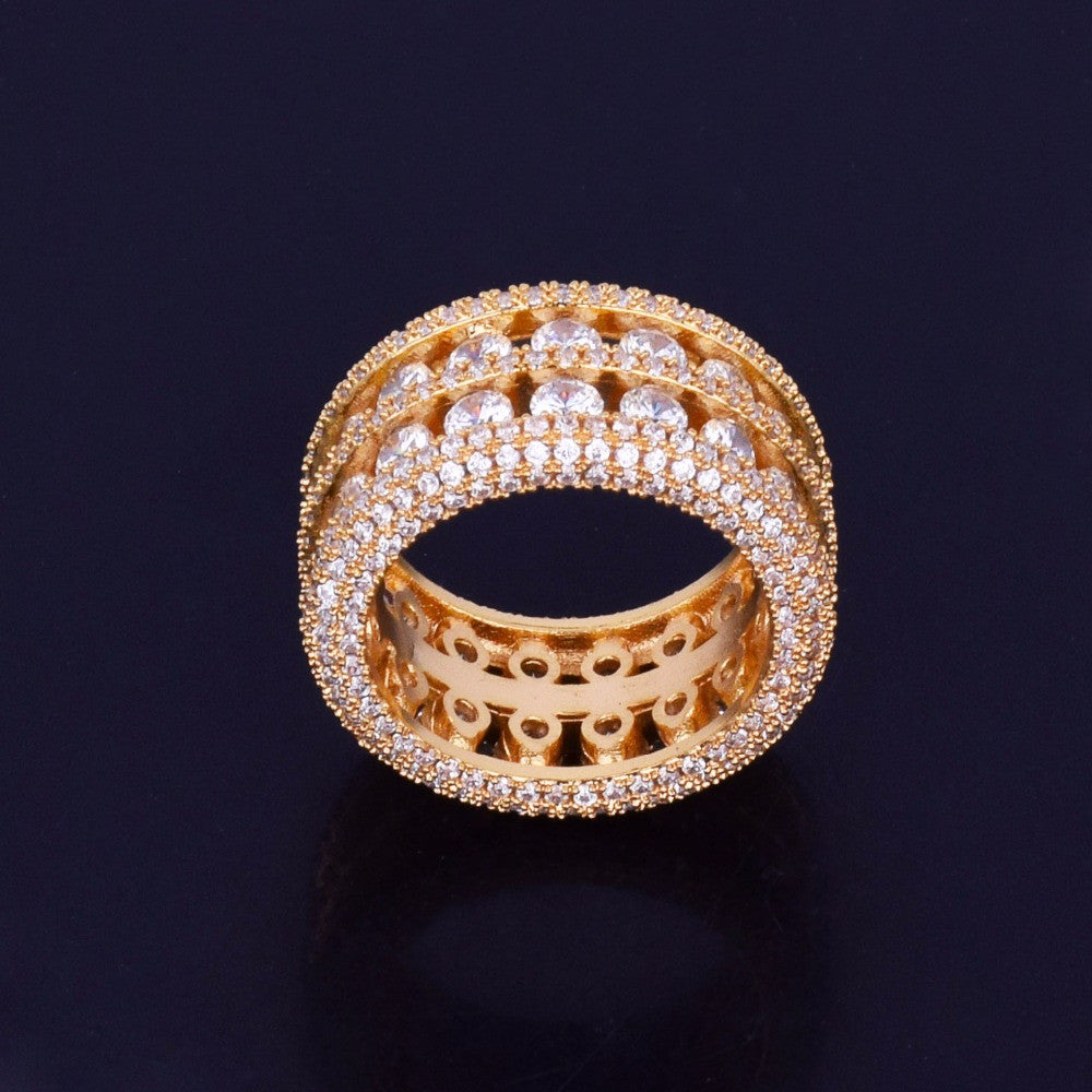The Ultra Baller | 7 Row Solitaire Hip Hop 18k Gold 925 Silver Prong Set Stone Ring