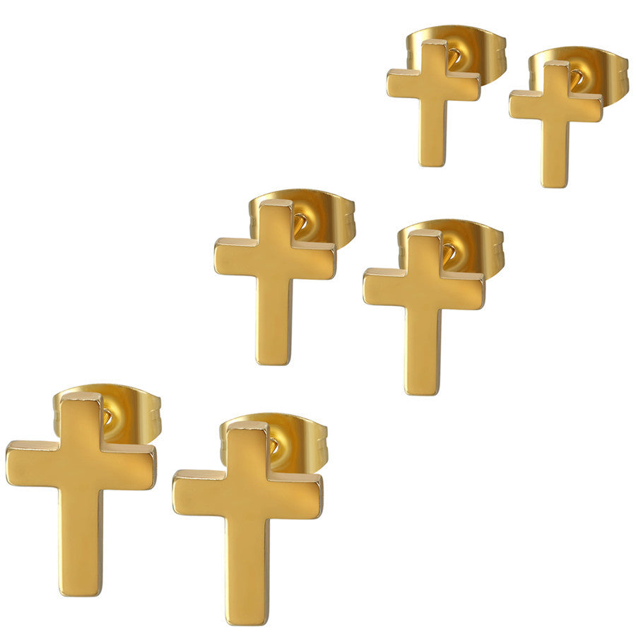 Mens 14k Gold Silver Black Solid No Tarnish Stainless Steel Prayer Cross Earrings
