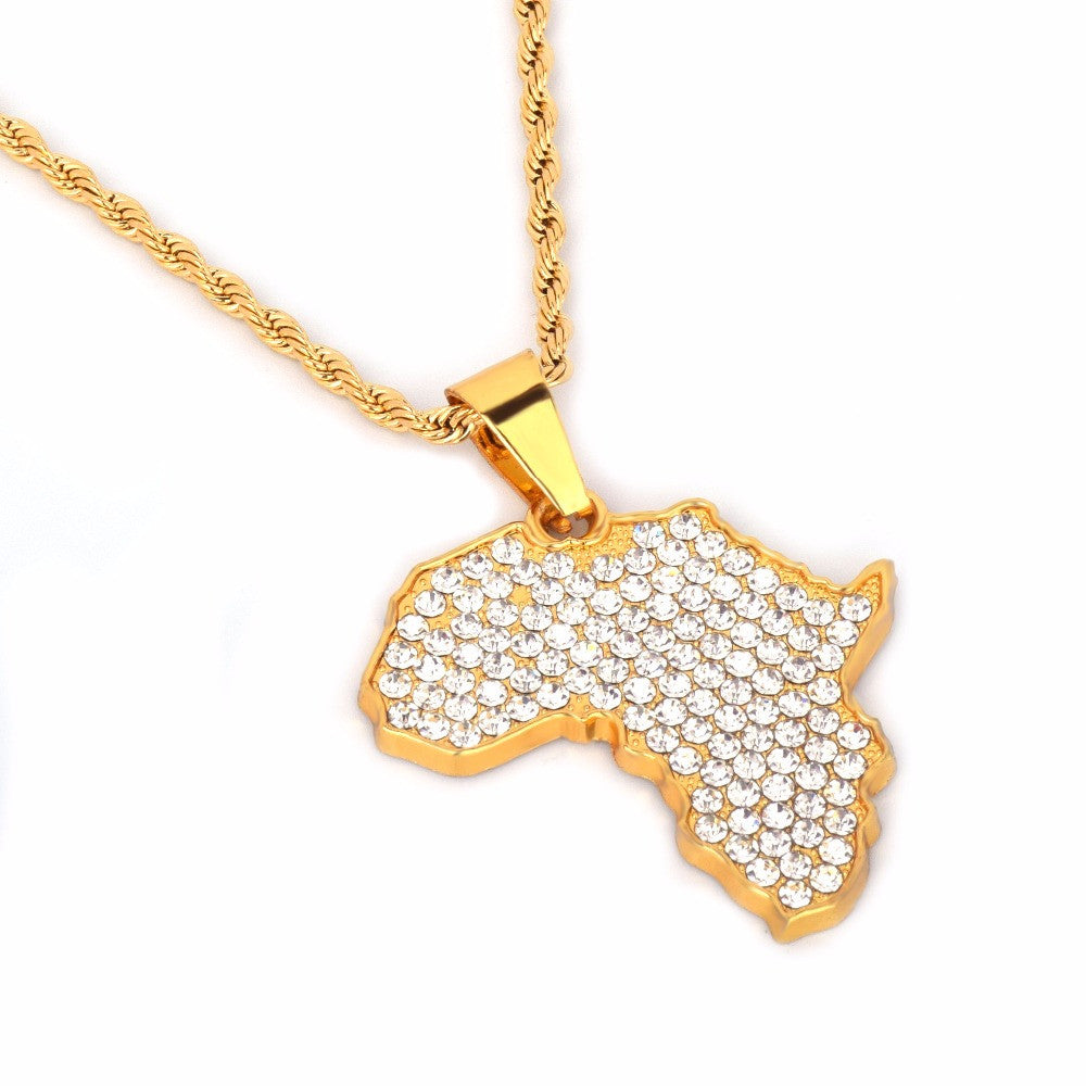 African Majesty | VVS Diamond CZ Africa Map Shape 14k Gold Bling Pendant