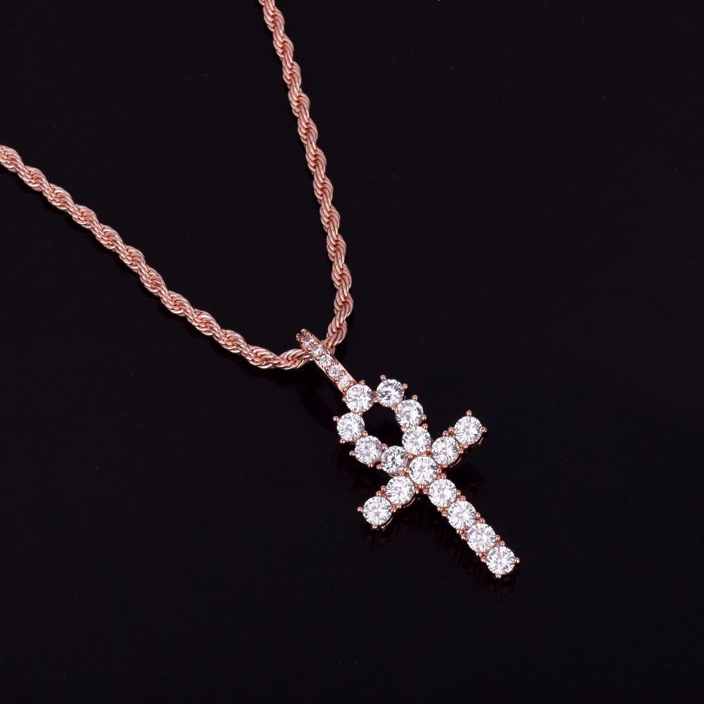 Flooded Ice Key Of Life 22k Gold Silver Rose Gold African Egyptian Ankh Cross Pendant Chain Necklace