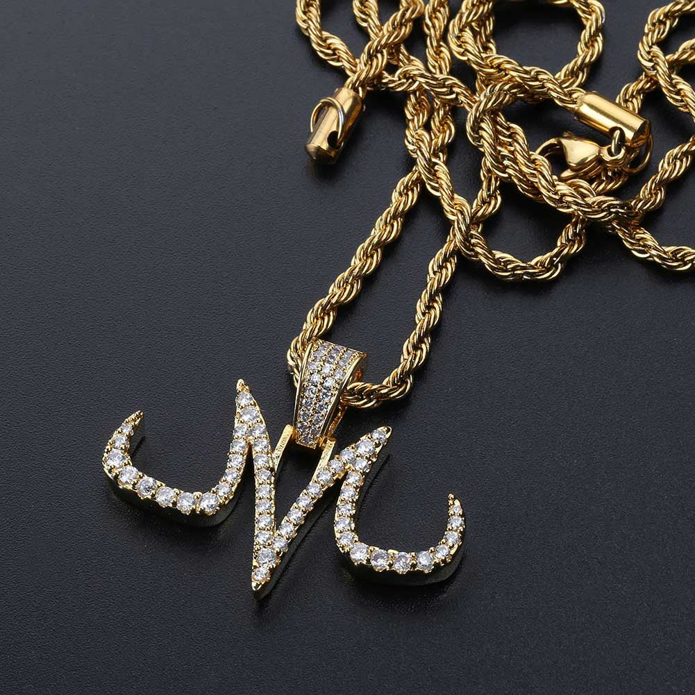 Custom AAA Micro Pave Majin 18k Gold Platinum Pendant Chain Necklace