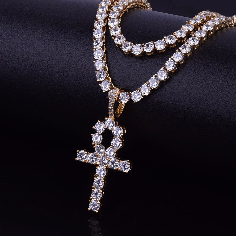 22k Gold AAA Micro Pave Ankh Cross Pendant