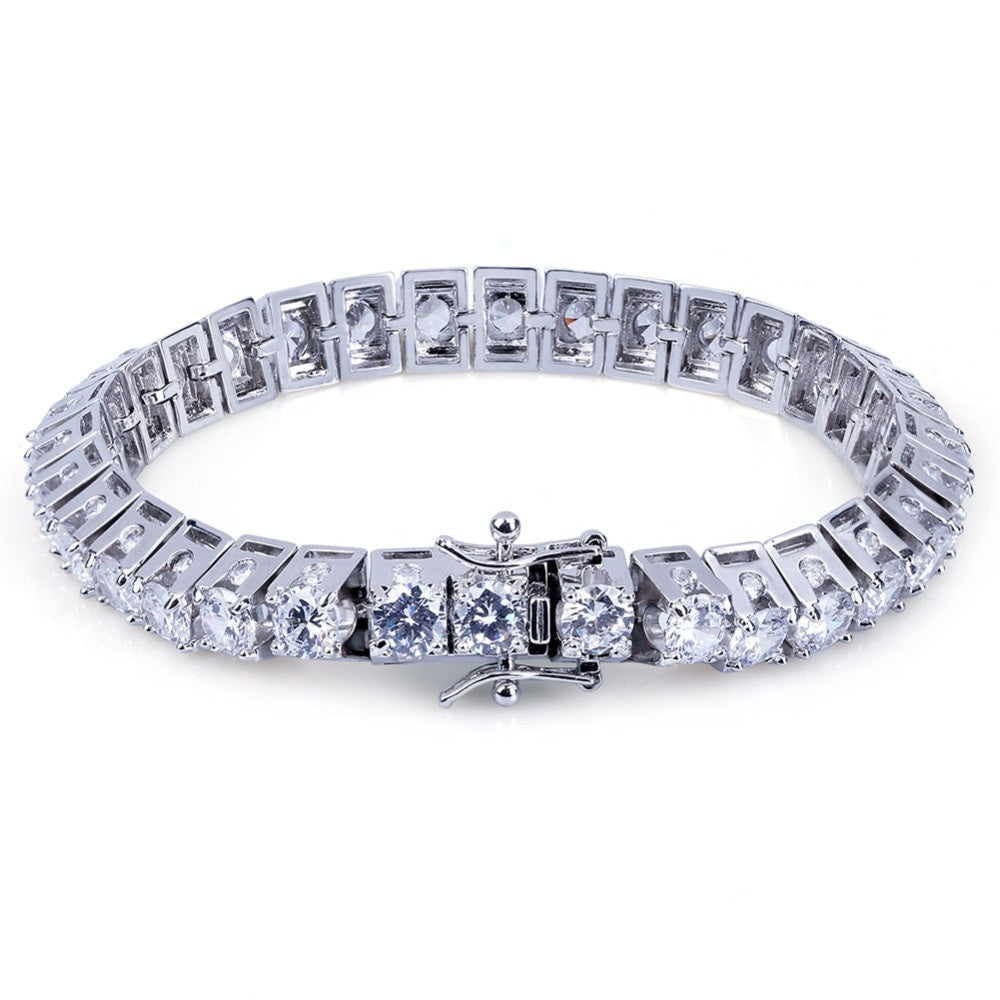 10mm Deep Set Flooded Ice 1 Row 14k Gold Silver Simulate Diamond Tennis Bracelet
