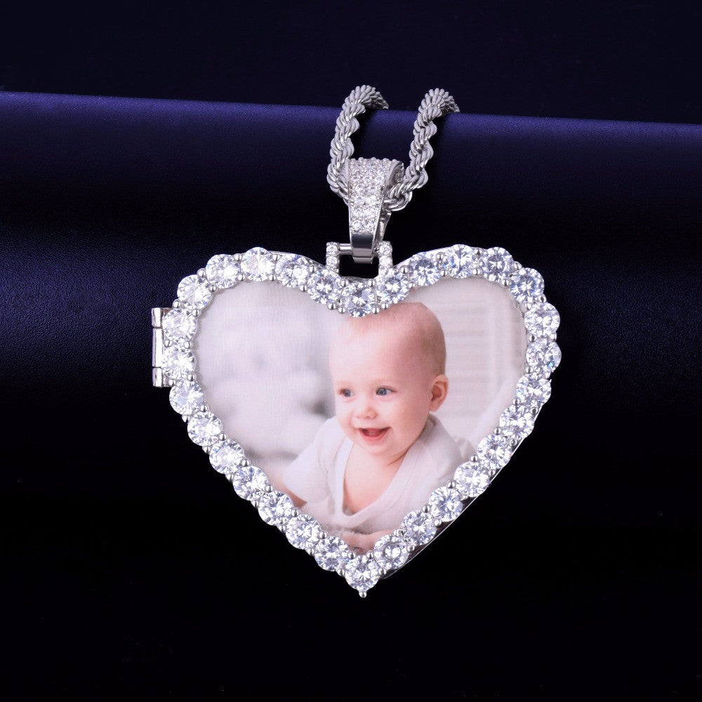 Magic Moments | Heart Shaped Photo Picture Iced Blinged Out Memories Pendant