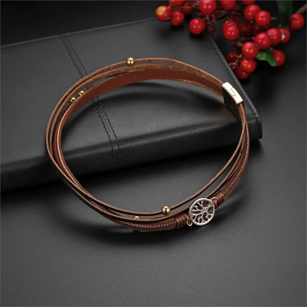 Tree Of Life | Leather Wrap Bangle Unique Design Bangle Bracelet