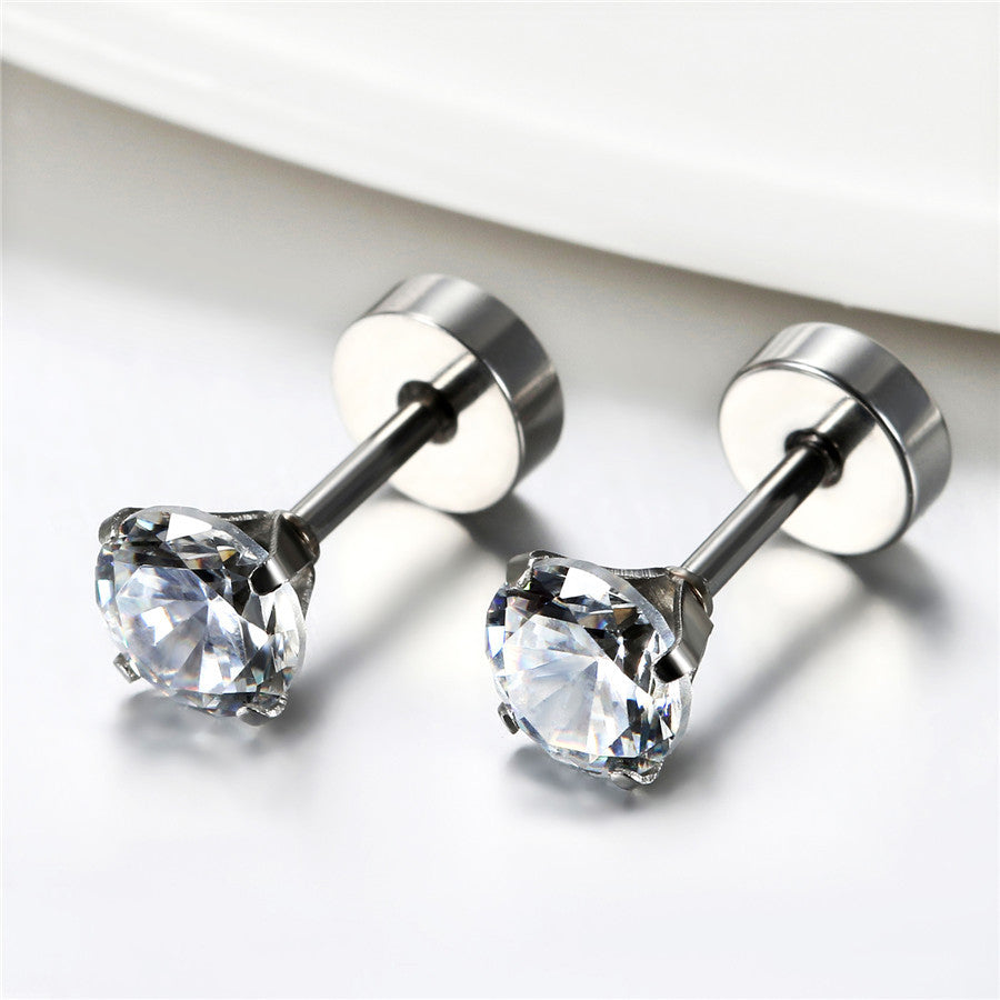 5mm -8mm CZ Stud Solid No Tarnish Stainless Steel Bling Bling Earrings
